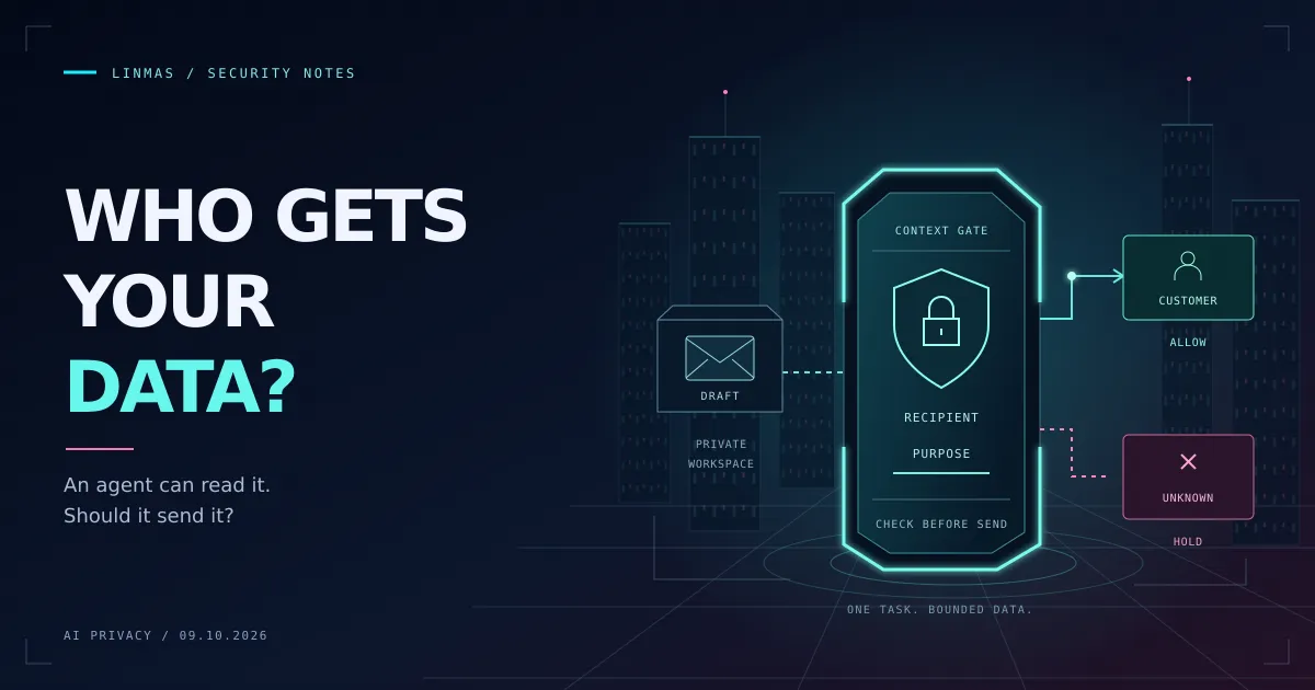 A cyberpunk data checkpoint checks the recipient and purpose before allowing an AI agent to send information beyond its workspace.