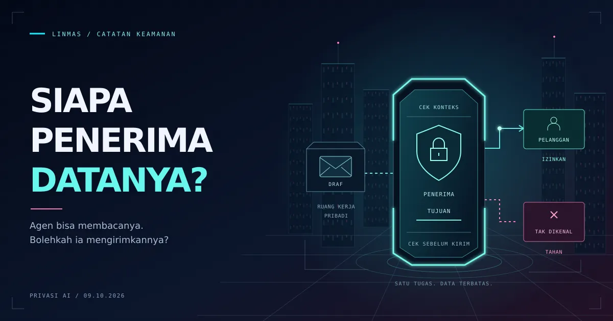 Gerbang data cyberpunk memeriksa penerima dan tujuan sebelum mengizinkan agen AI mengirim informasi ke luar ruang kerjanya.