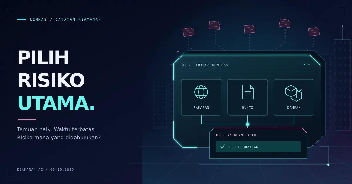 Konsol triase cyberpunk menyaring laporan kerentanan melalui pemeriksaan paparan dan bukti menjadi antrean patch berdasarkan prioritas.